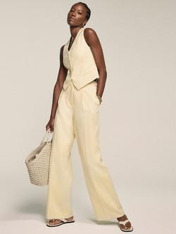 Mint Velvet High Waist Pinstripe Wide Leg Trousers, Yellow, Yellow