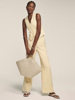 Mint Velvet High Waist Pinstripe Wide Leg Trousers, Yellow - view 2, Yellow