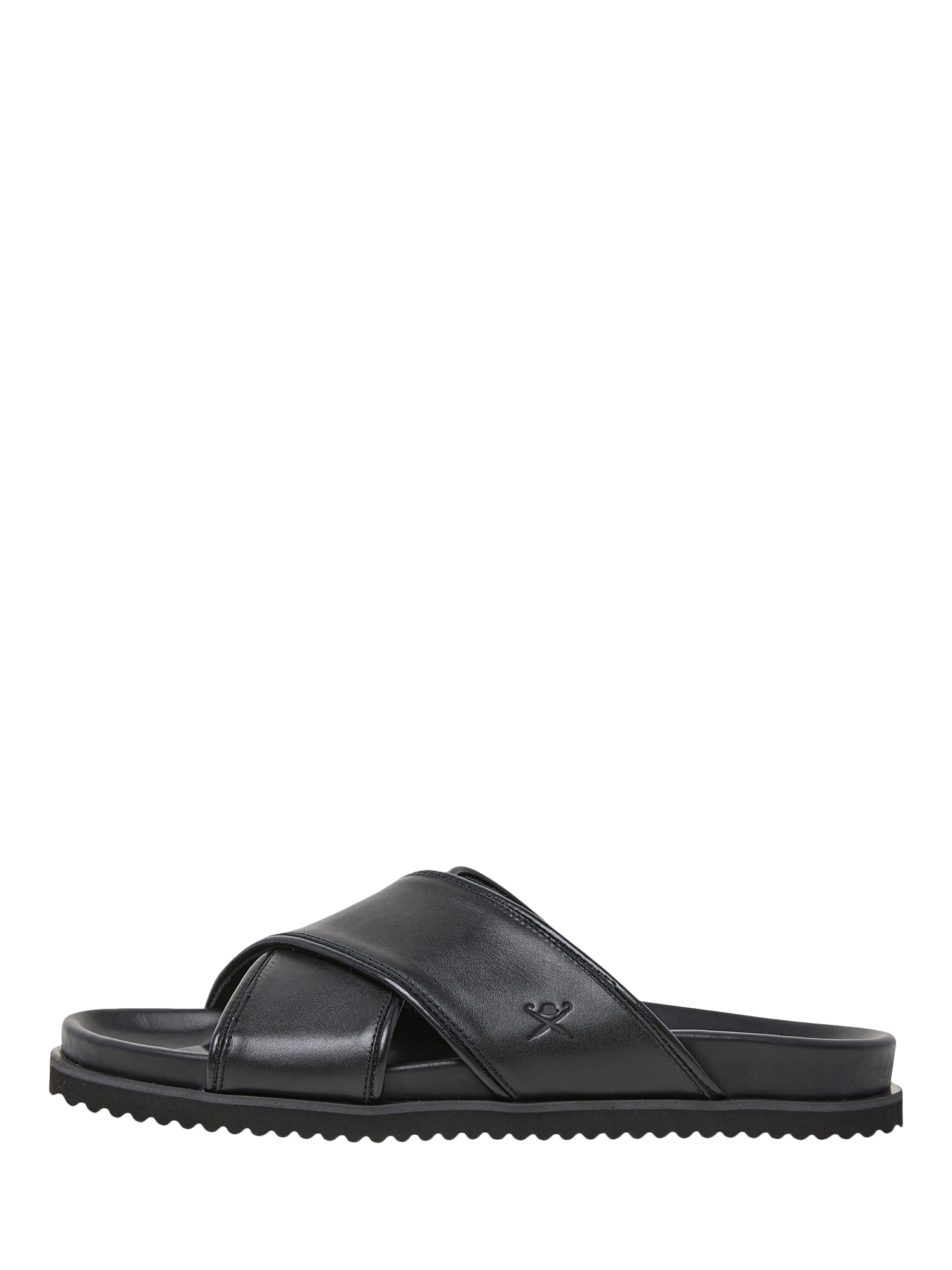 Product image 1 of 5, which shows Hackett London Leather Cross Strap Sliders, Black, 11