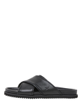 Hackett London Leather Cross Strap Sliders, Black, Black