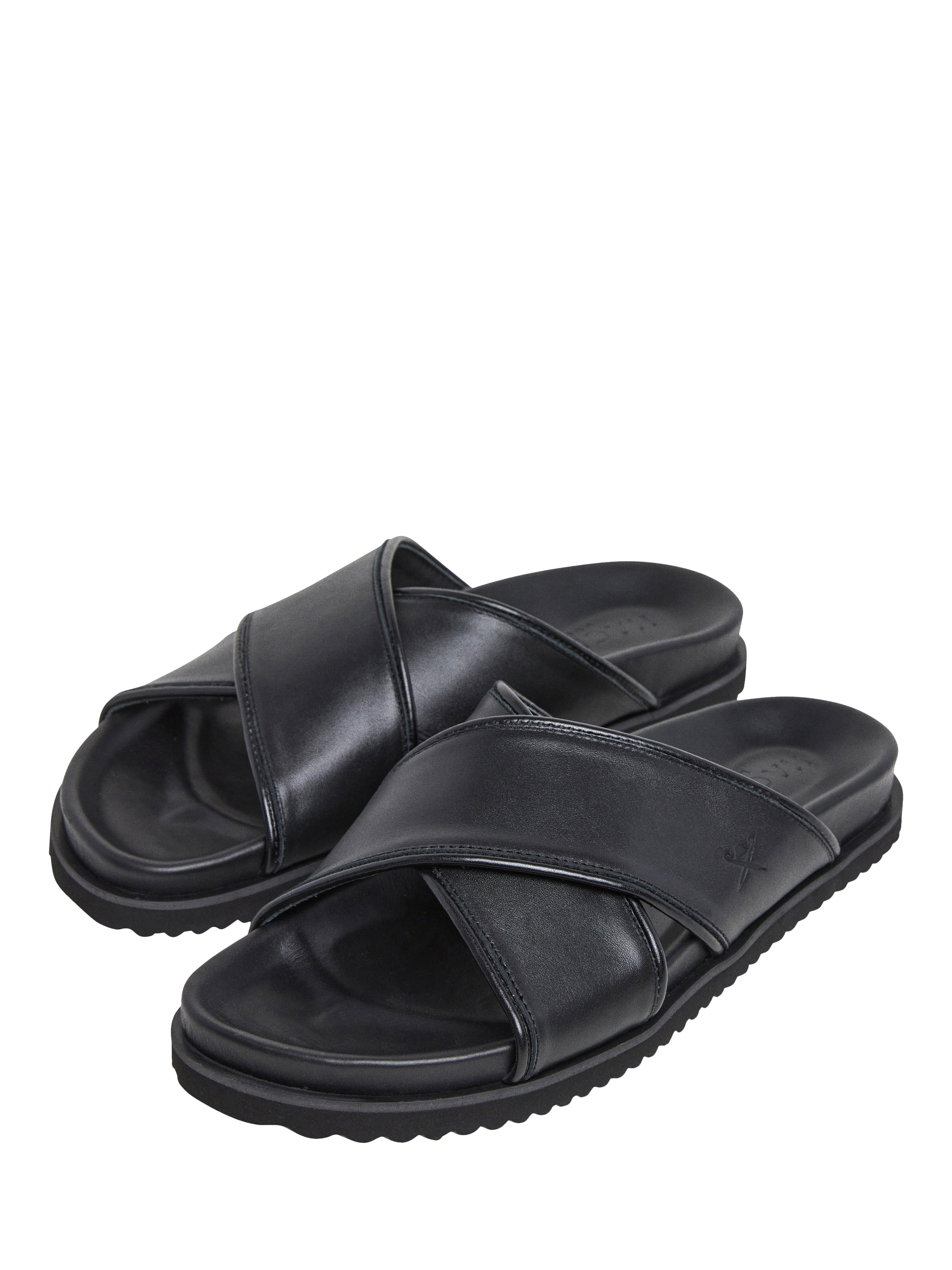 Product image 2 of 5, which shows Hackett London Leather Cross Strap Sliders, Black, 11