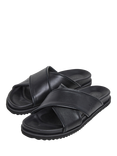 Hackett London Leather Cross Strap Sliders, Black, Black