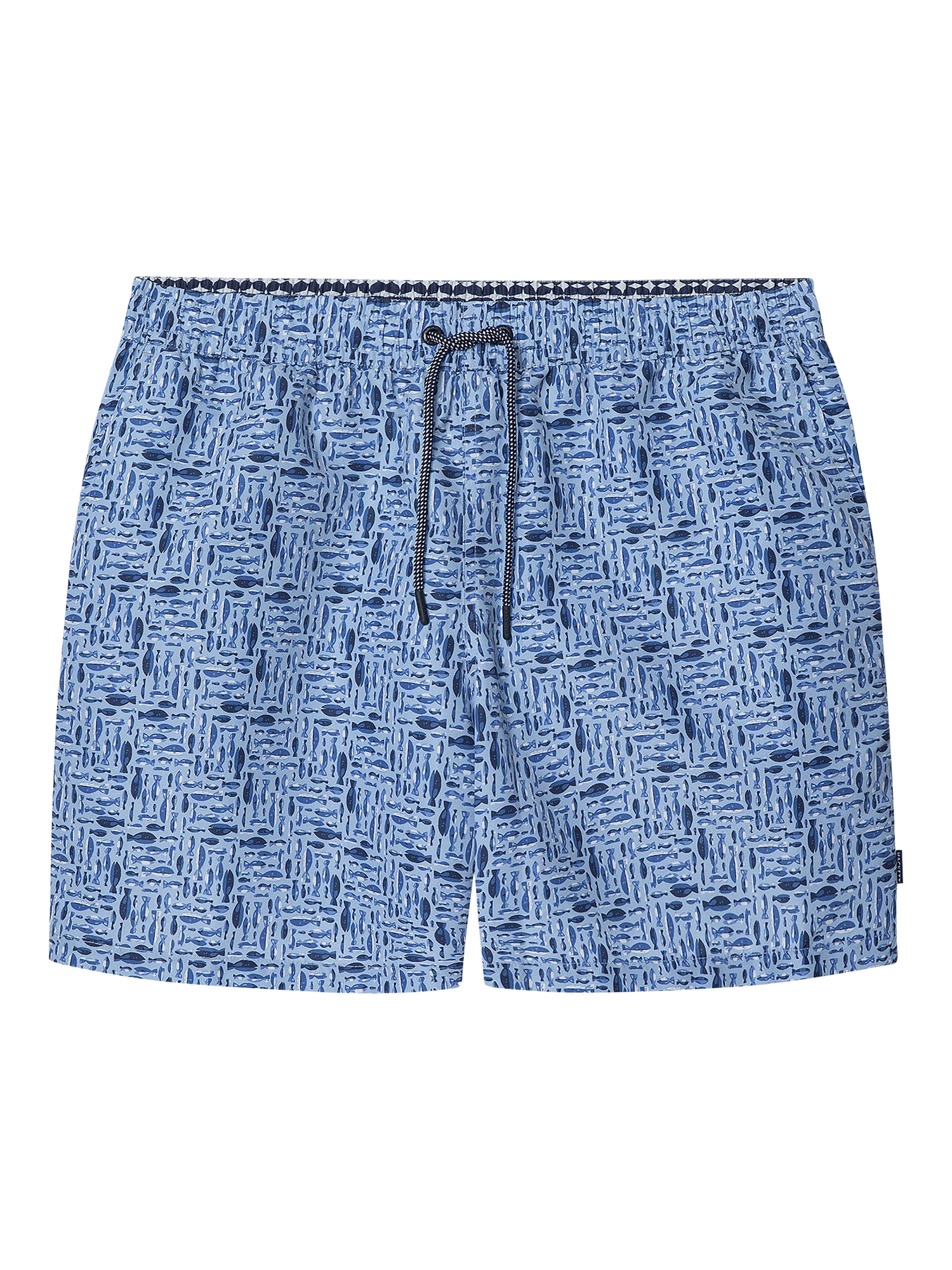 Product image 1 of 4, which shows Hackett London Kids' Fish Print Swim Shorts, Summer Blue, 9 years
