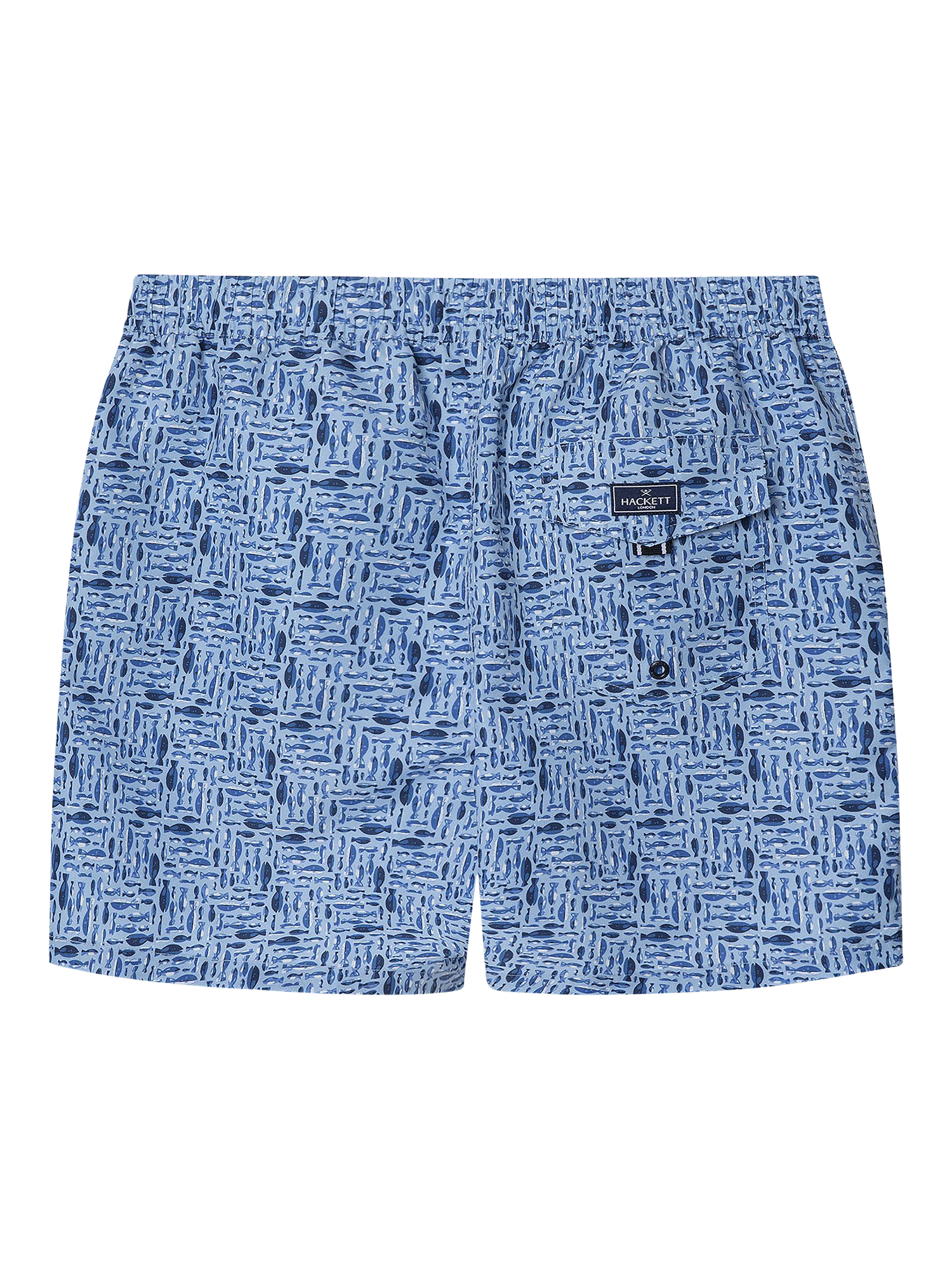 Product image 2 of 4, which shows Hackett London Kids' Fish Print Swim Shorts, Summer Blue, 9 years