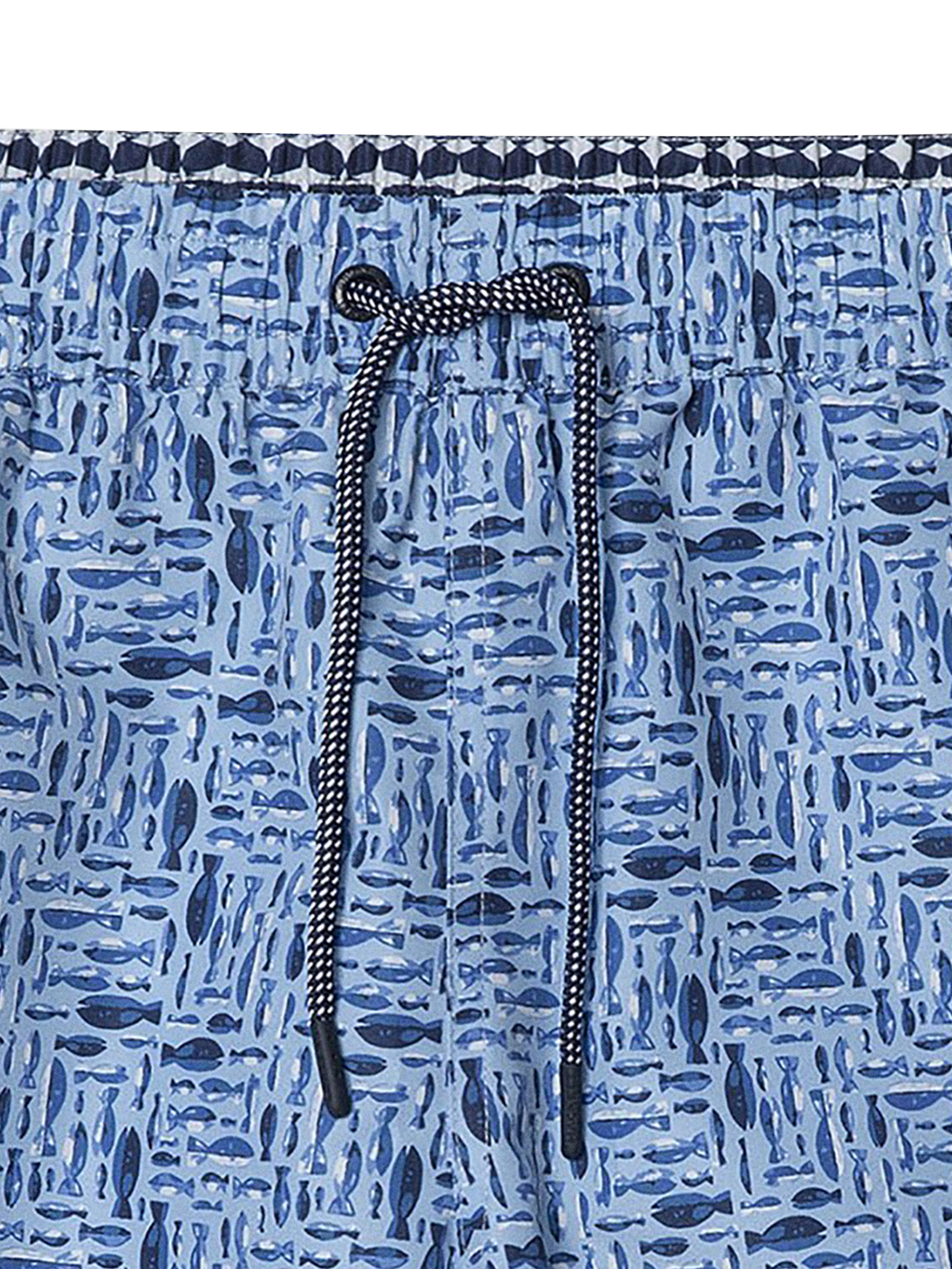 Product image 3 of 4, which shows Hackett London Kids' Fish Print Swim Shorts, Summer Blue, 9 years