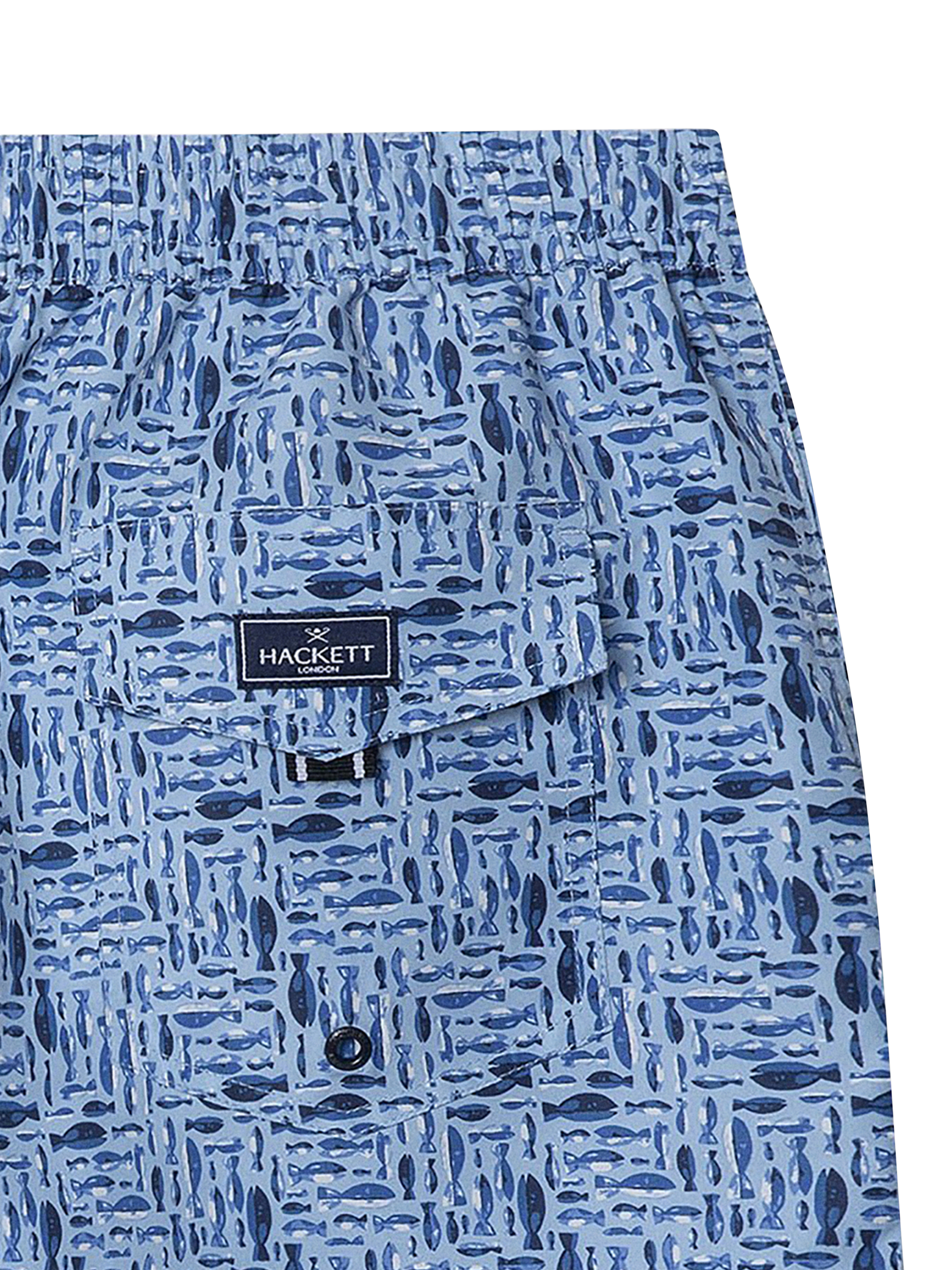 Product image 4 of 4, which shows Hackett London Kids' Fish Print Swim Shorts, Summer Blue, 9 years