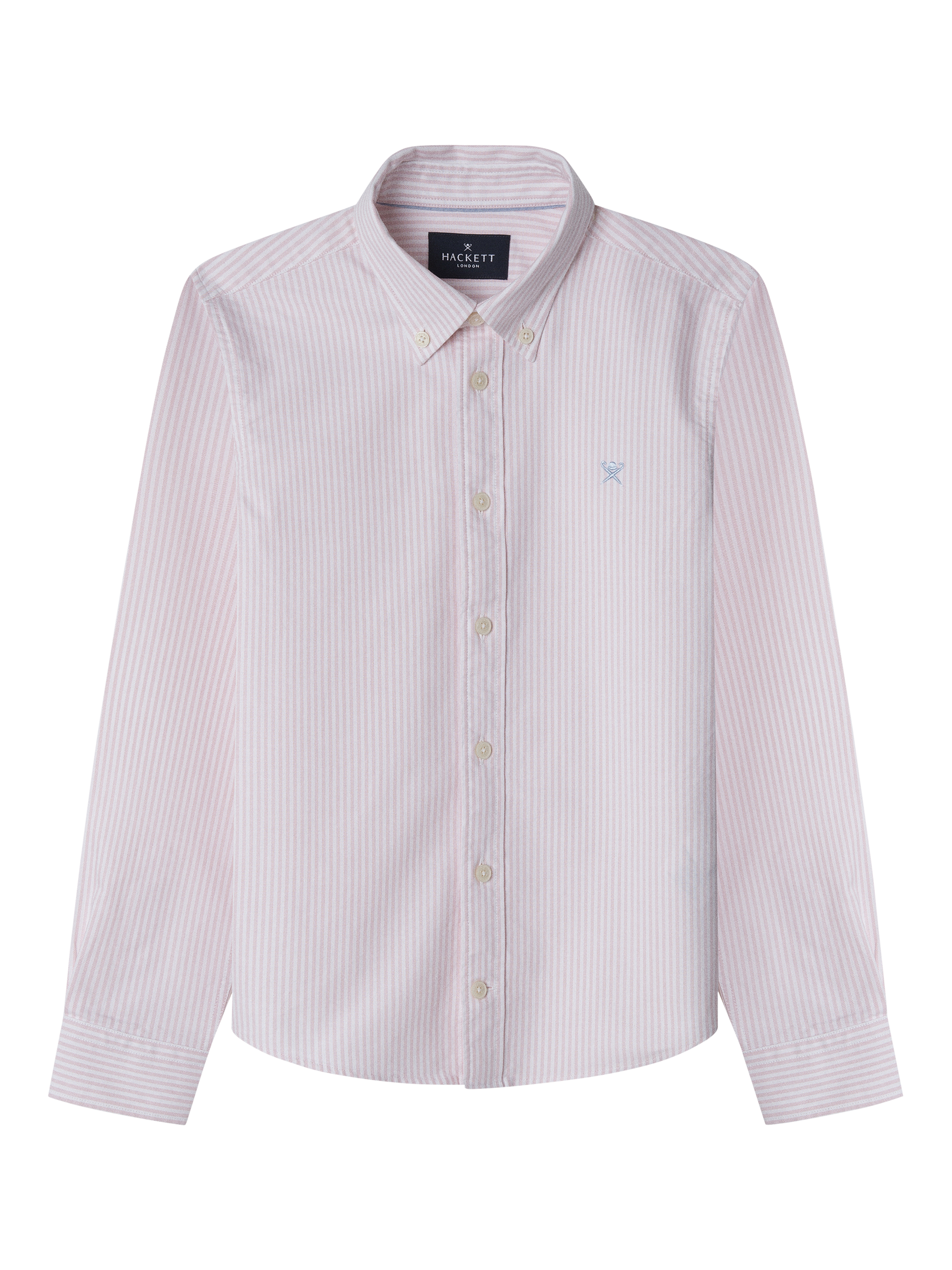 Product image 1 of 4, which shows Hackett London Kids' Oxford Cotton Stripe Shirt, Coral Pink, 15 years