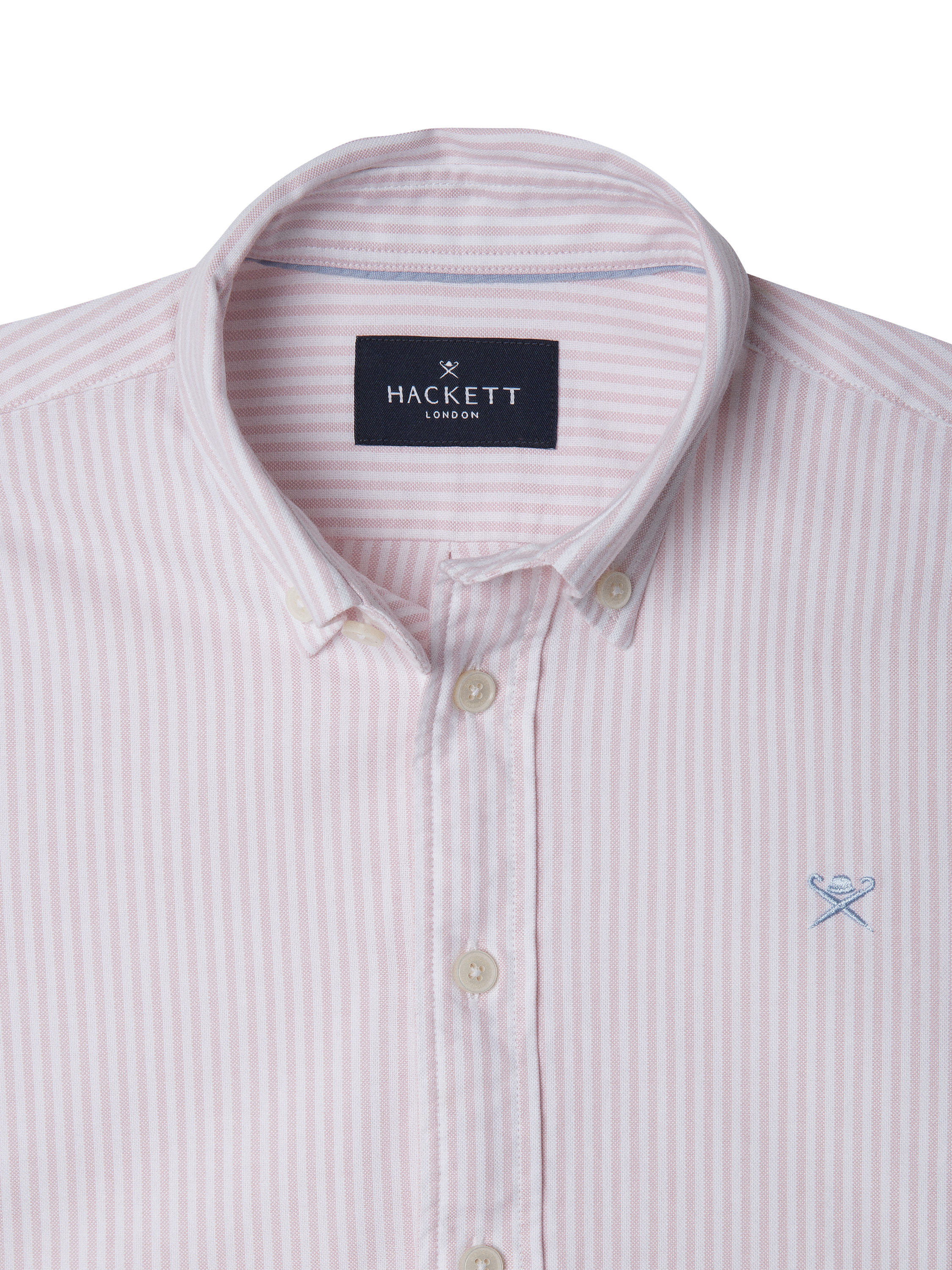 Product image 3 of 4, which shows Hackett London Kids' Oxford Cotton Stripe Shirt, Coral Pink, 15 years