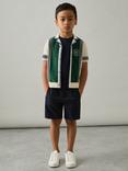 Reiss Kids' Appling Cotton Colour Block Shirt, Green/Off White
