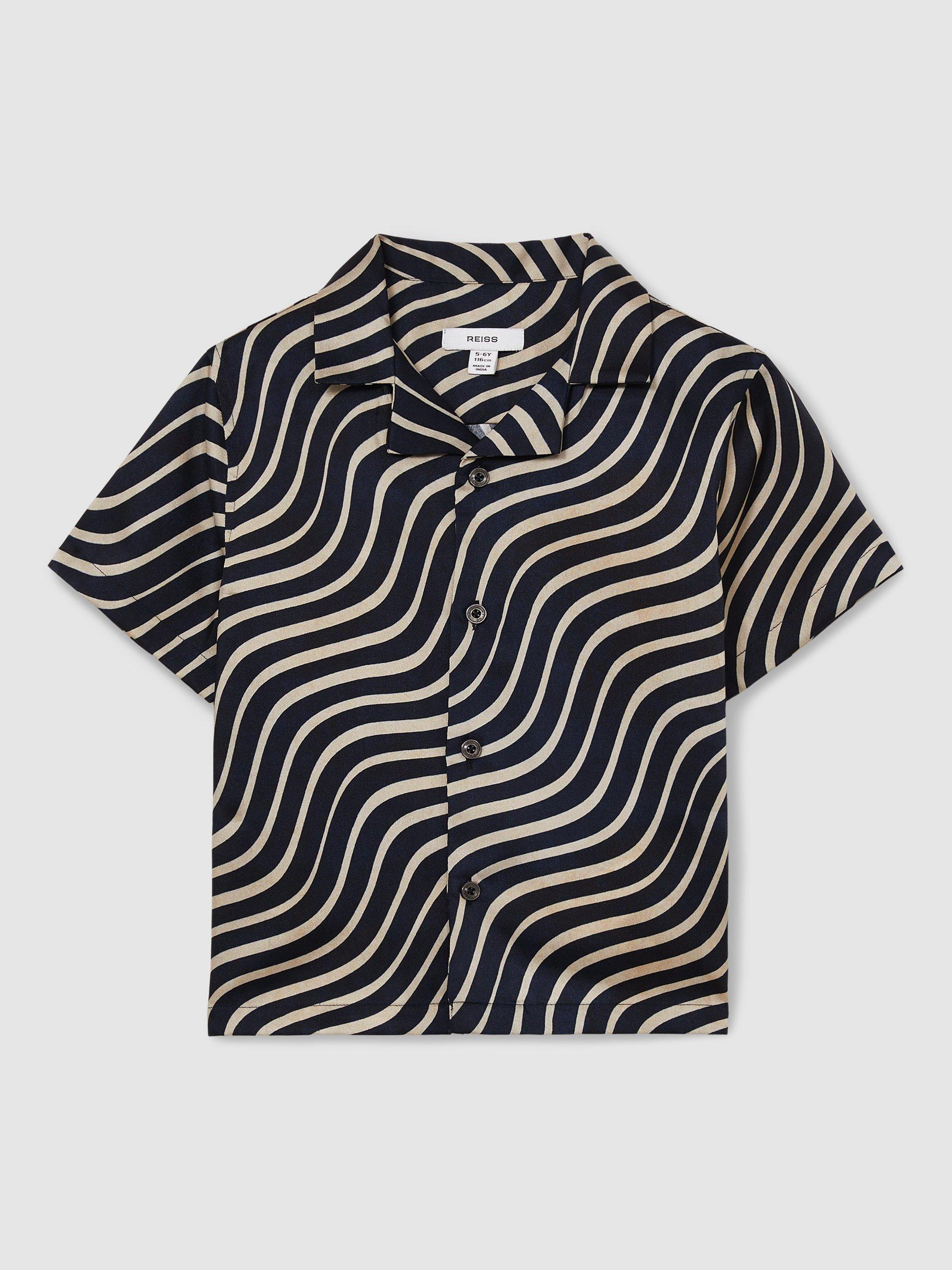 Product image 2 of 4, which shows Reiss Kids' Carbello Swirl Short Sleeve Shirt, Navy/ Off White, 3-4 years
