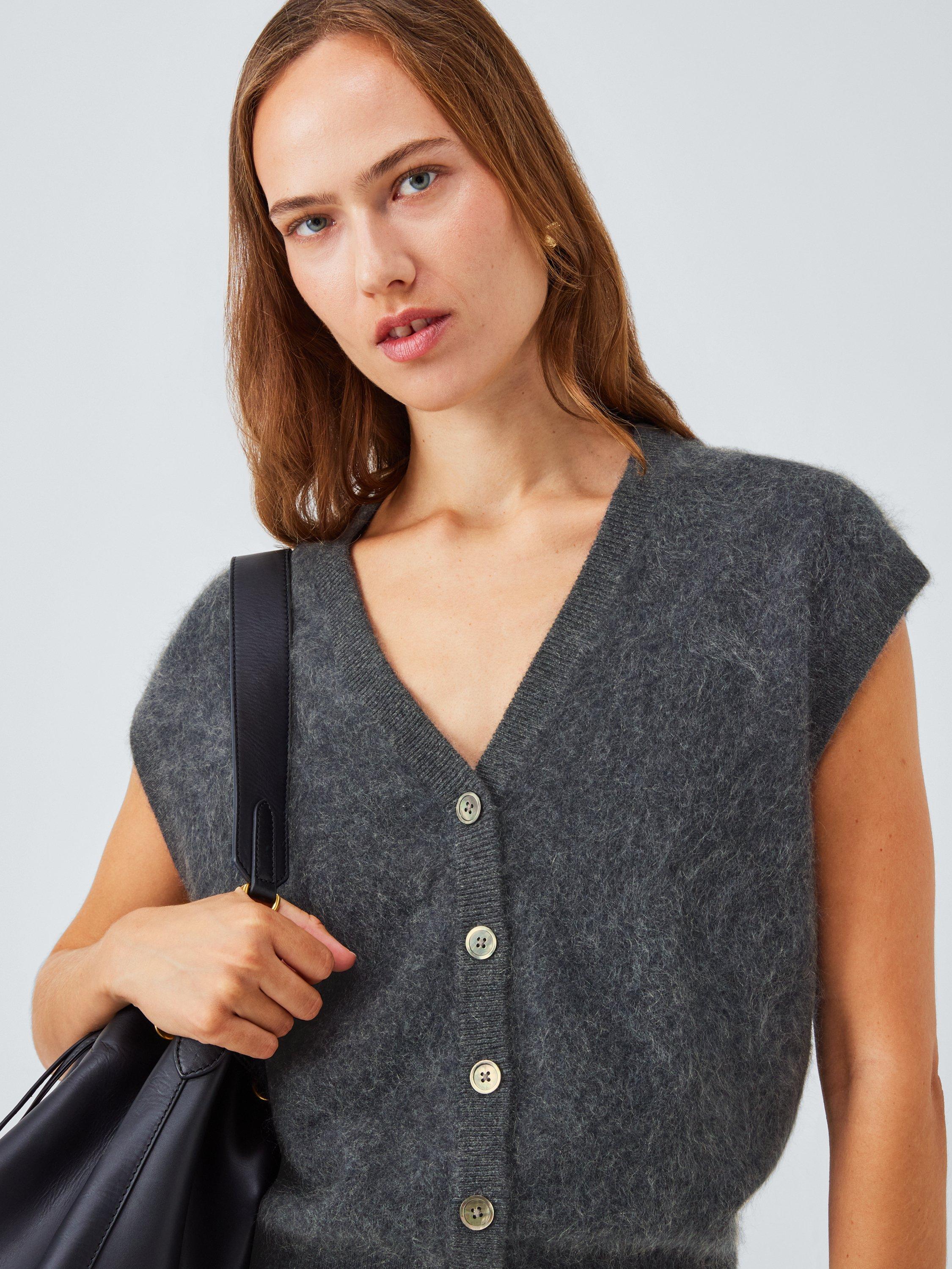 Product image 5 of 6, which shows John Lewis Brushed Cashmere Knit V-Neck Waistcoat, Charcoal, XS