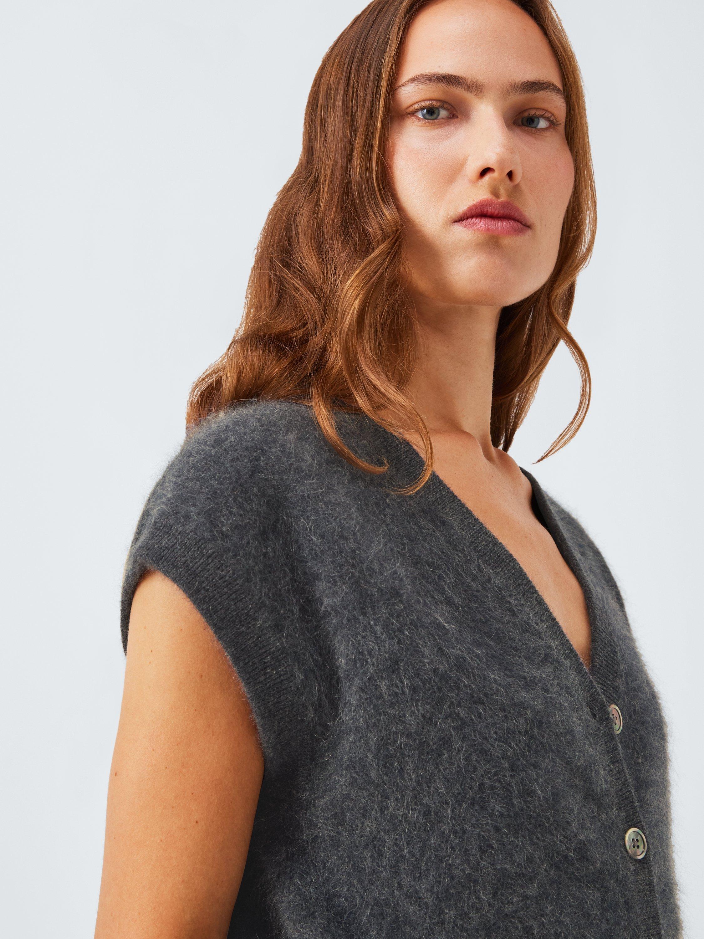 Product image 6 of 6, which shows John Lewis Brushed Cashmere Knit V-Neck Waistcoat, Charcoal, XS