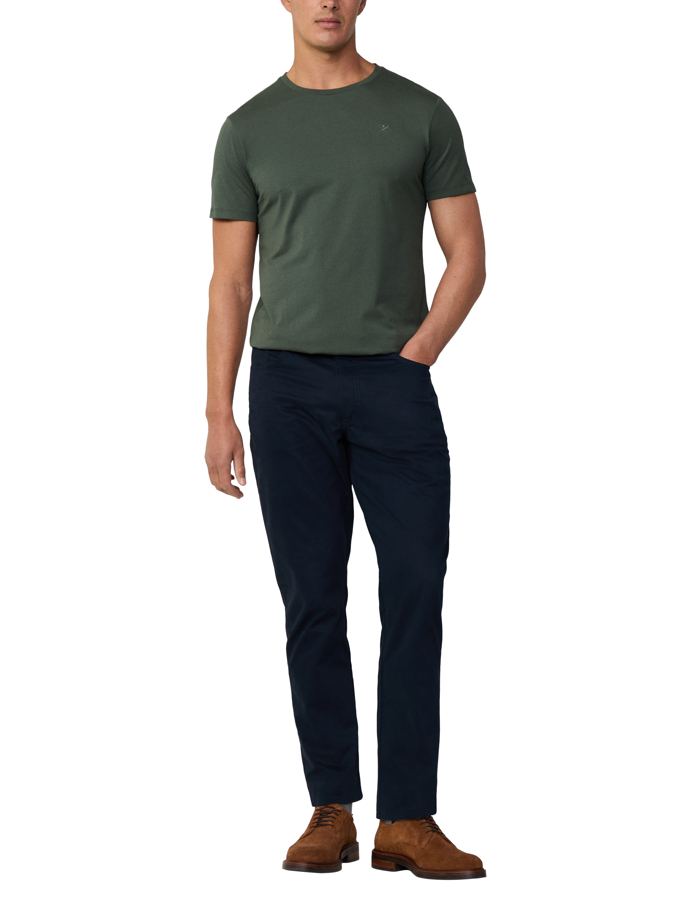 Product image 1 of 6, which shows Hackett London Pima Cotton Classic Fit Short Sleeve T-Shirt, Regent Green, XS