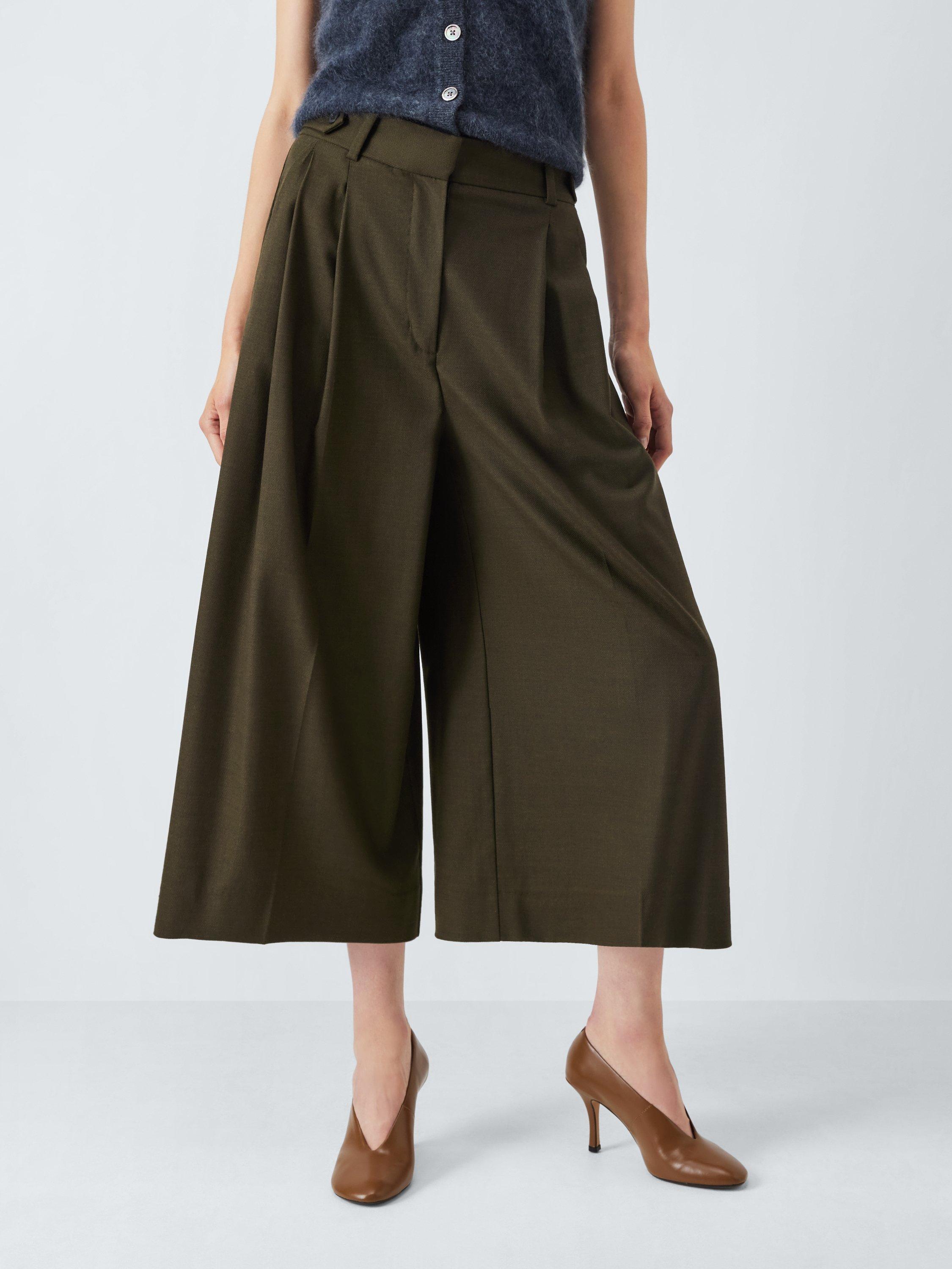 Product image 1 of 6, which shows John Lewis Wool Blend Wide Leg Culotte Trousers, Khaki, 14