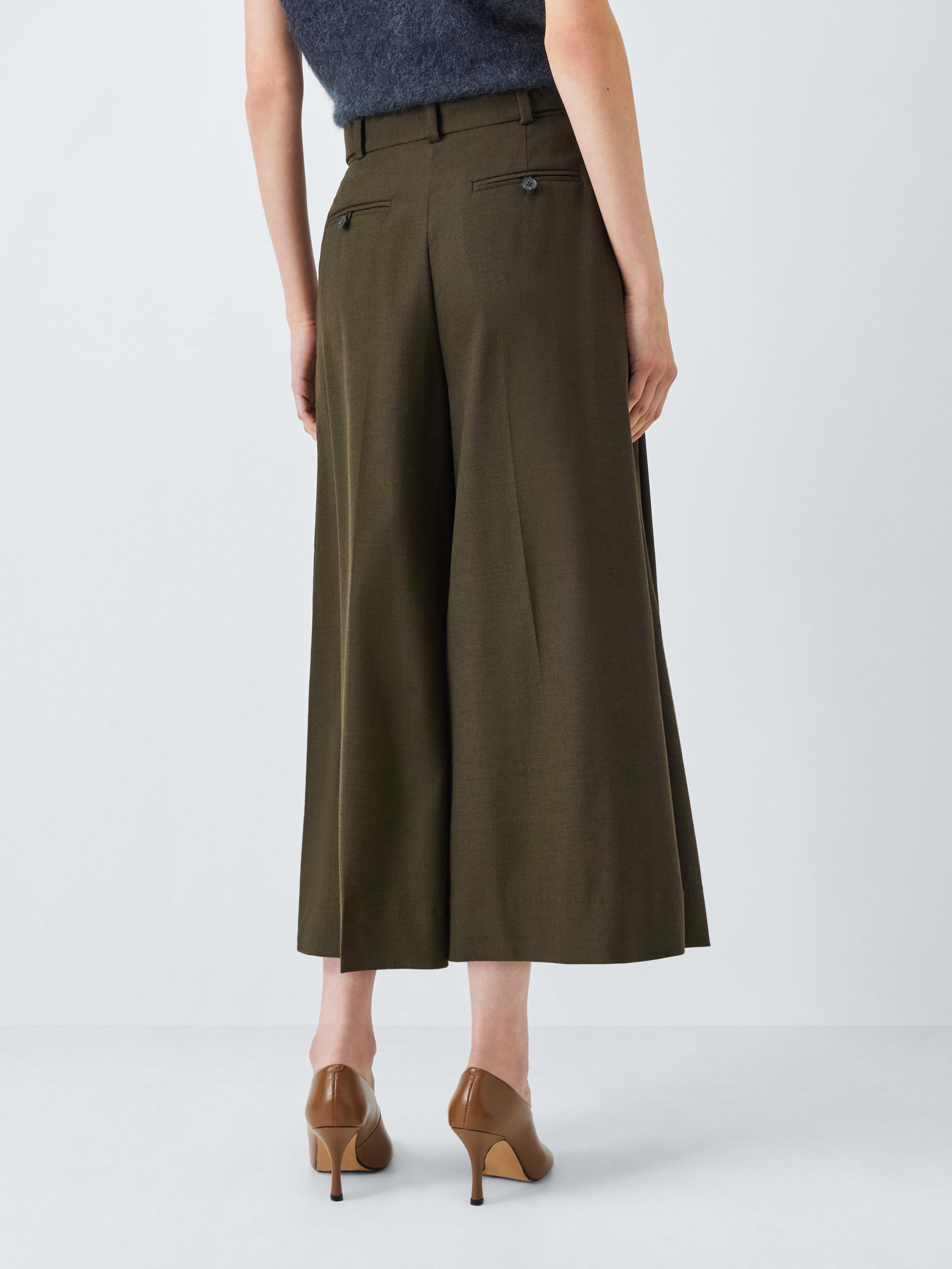 Product image 2 of 6, which shows John Lewis Wool Blend Wide Leg Culotte Trousers, Khaki, 14