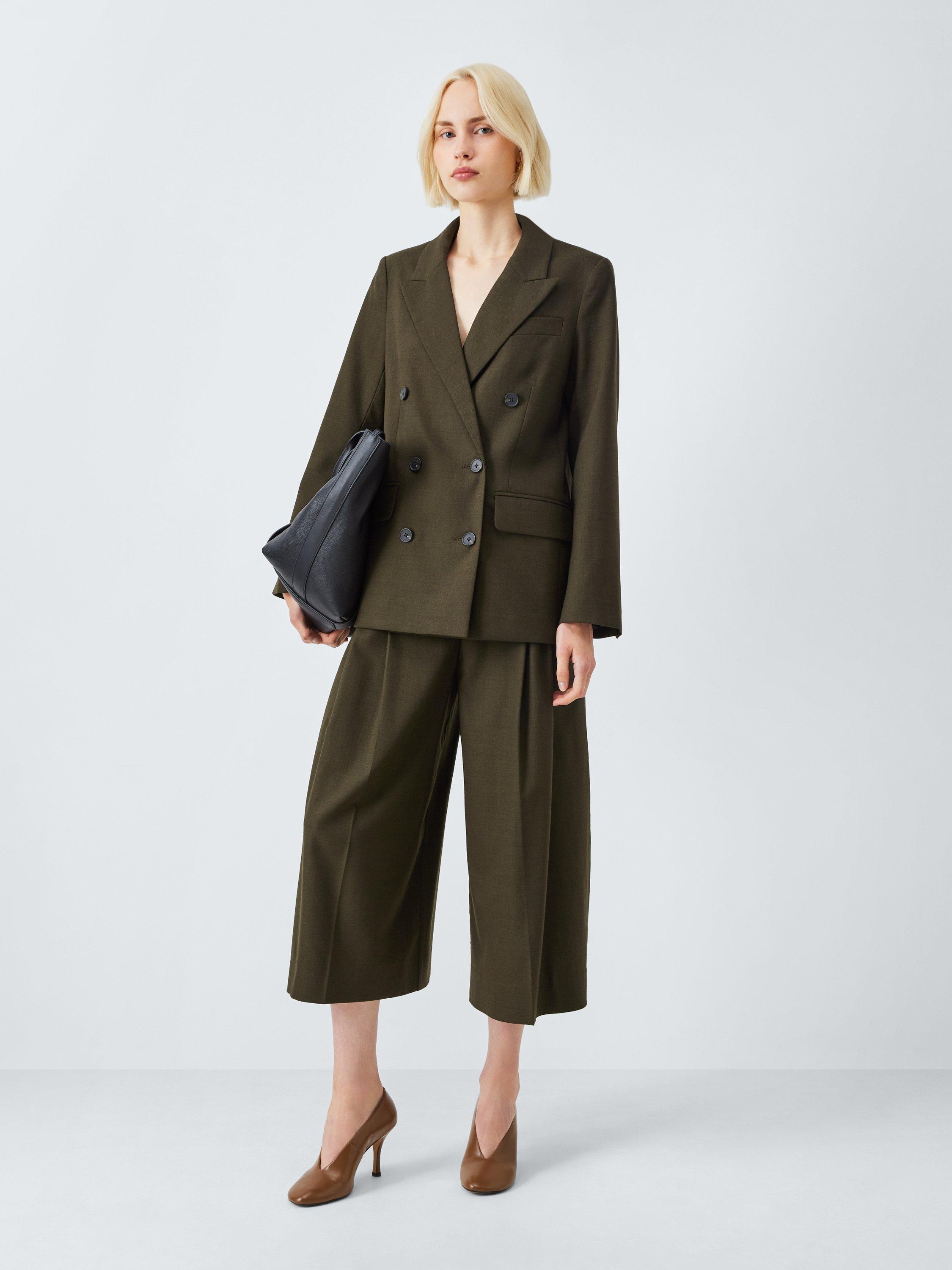 Product image 3 of 6, which shows John Lewis Wool Blend Wide Leg Culotte Trousers, Khaki, 14