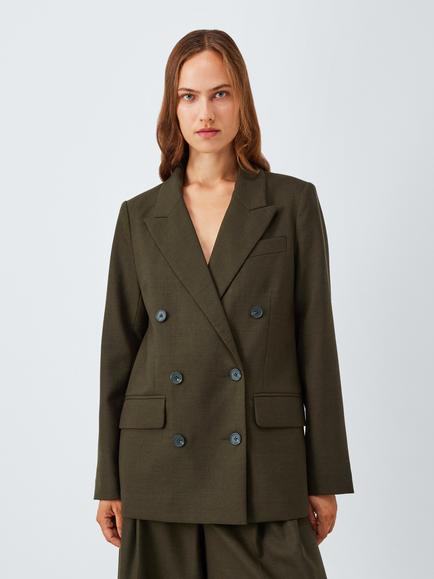 John Lewis Wool Blend Double Breasted Marl Jacket, Khaki, Khaki