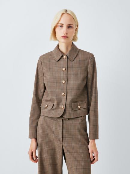 John Lewis Single Breasted Crop Check Jacket, Check, Check