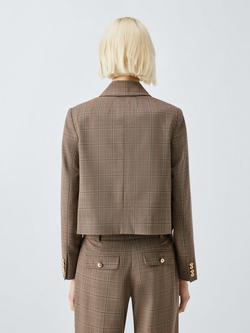 John Lewis Single Breasted Crop Check Jacket, Check - view 2, Check