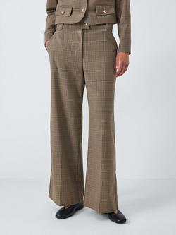 John Lewis Wool Blend Check Trousers, Brown/Multi