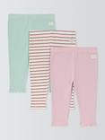 John Lewis Baby Ribbed Plain/Stripe Leggings, Pack of 3, Pink