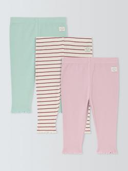 John Lewis Baby Ribbed Plain/Stripe Leggings, Pack of 3, Pink, Pink