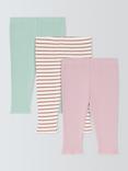 John Lewis Baby Ribbed Plain/Stripe Leggings, Pack of 3, Pink