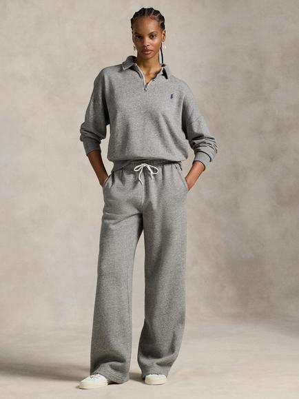Polo Ralph Lauren Wide Leg Cotton Blend Fleece Joggers, Grey, Grey