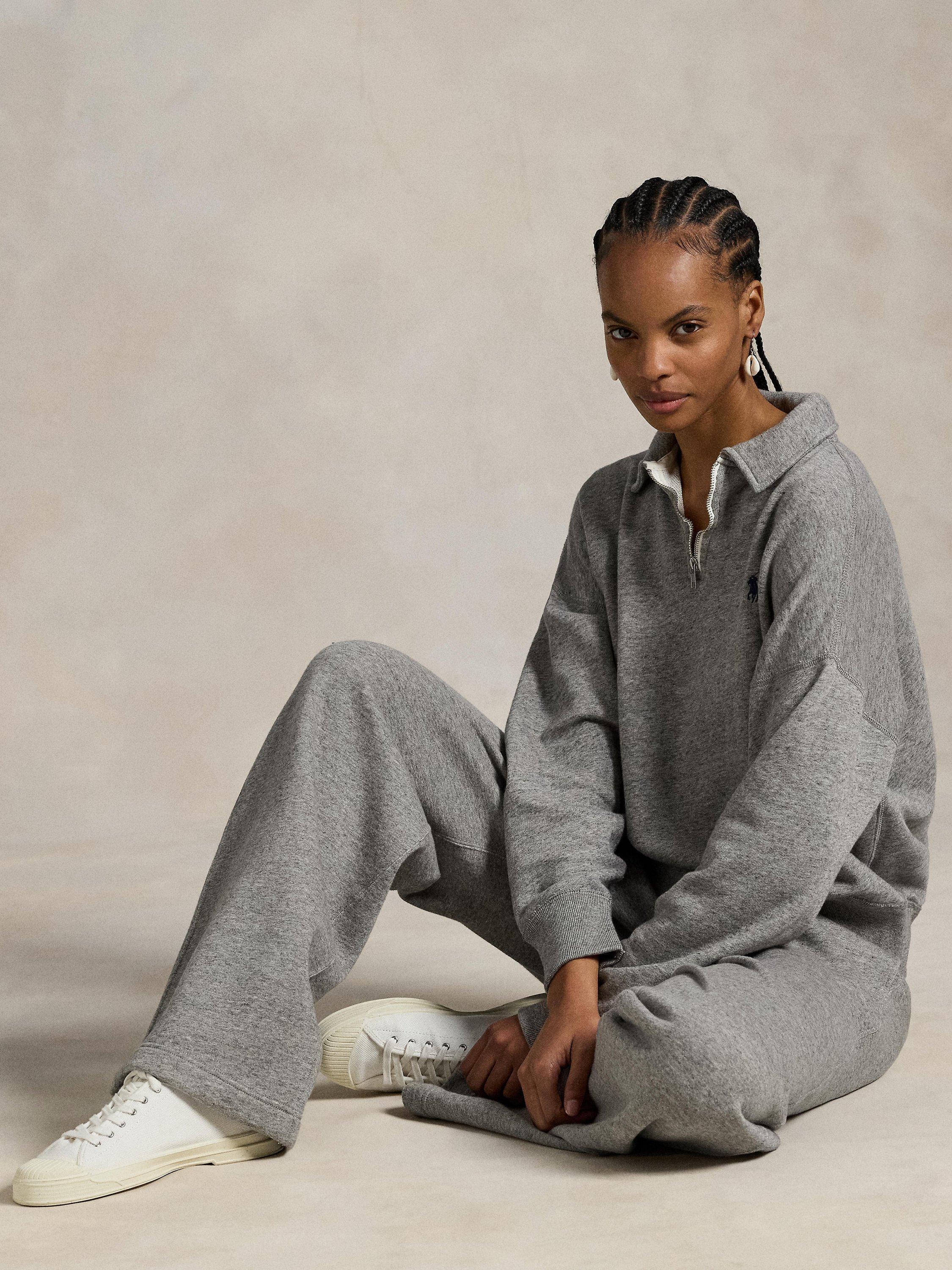 Product image 2 of 5, which shows Polo Ralph Lauren Wide Leg Cotton Blend Fleece Joggers, Grey, XS
