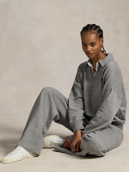 Polo Ralph Lauren Wide Leg Cotton Blend Fleece Joggers, Grey - view 2, Grey