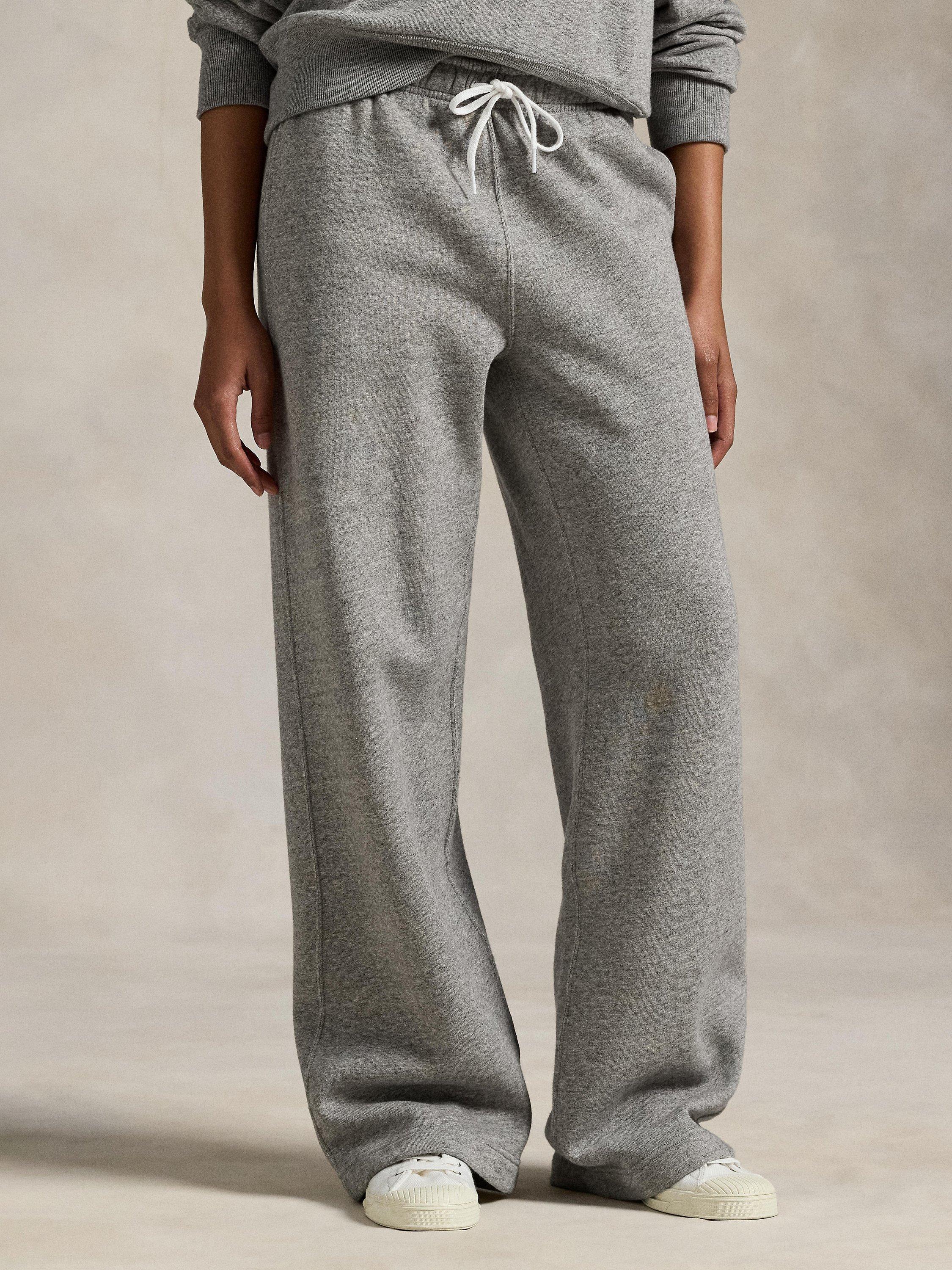 Product image 3 of 5, which shows Polo Ralph Lauren Wide Leg Cotton Blend Fleece Joggers, Grey, XS