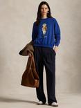 Ralph Lauren Cotton Blend Fleece Polo Bear Crew Neck Sweatshirt, Blue/Multi