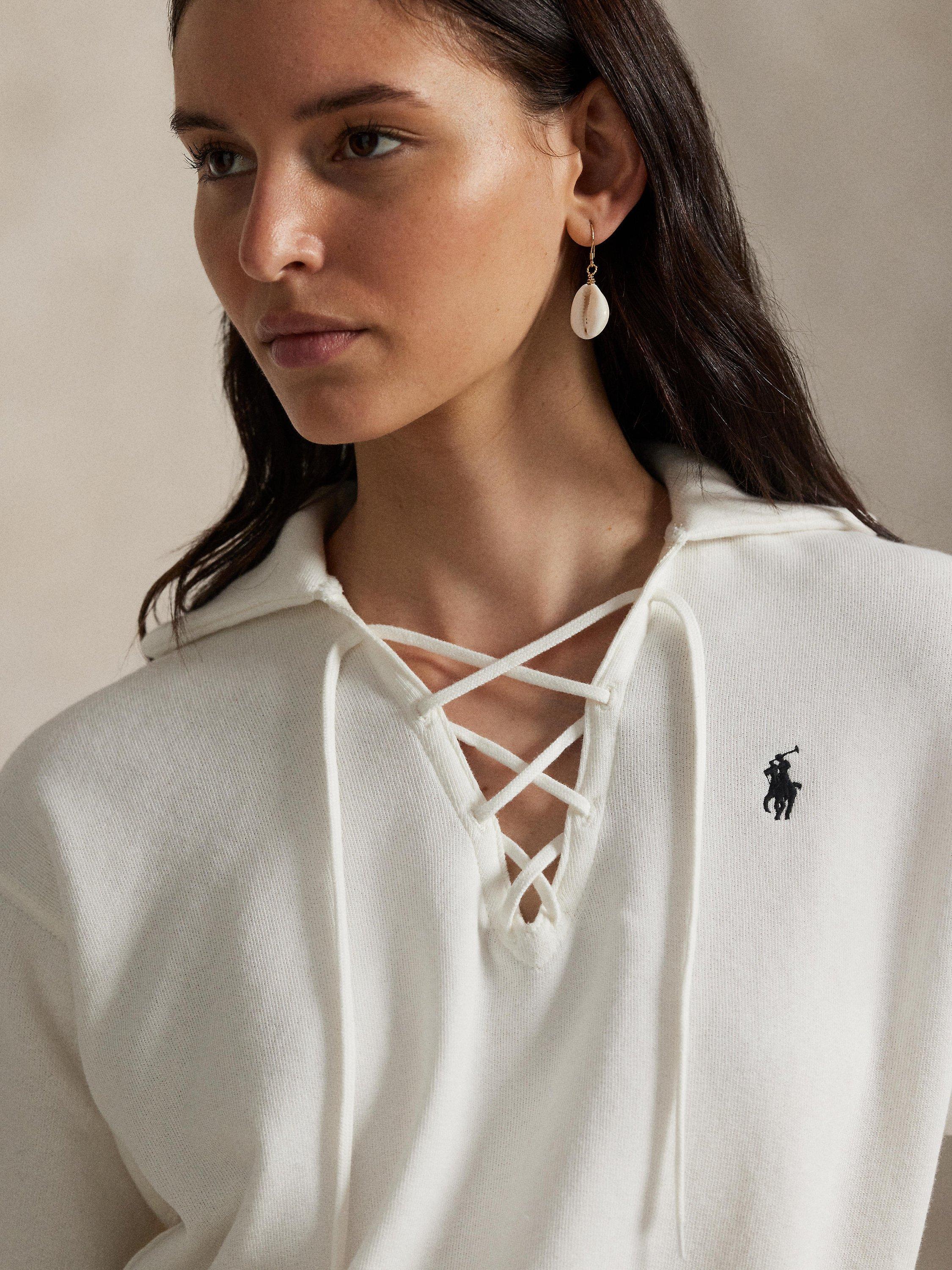 Product image 3 of 4, which shows Ralph Lauren Cotton Blend Lace Up Sweatshirt, White, XS