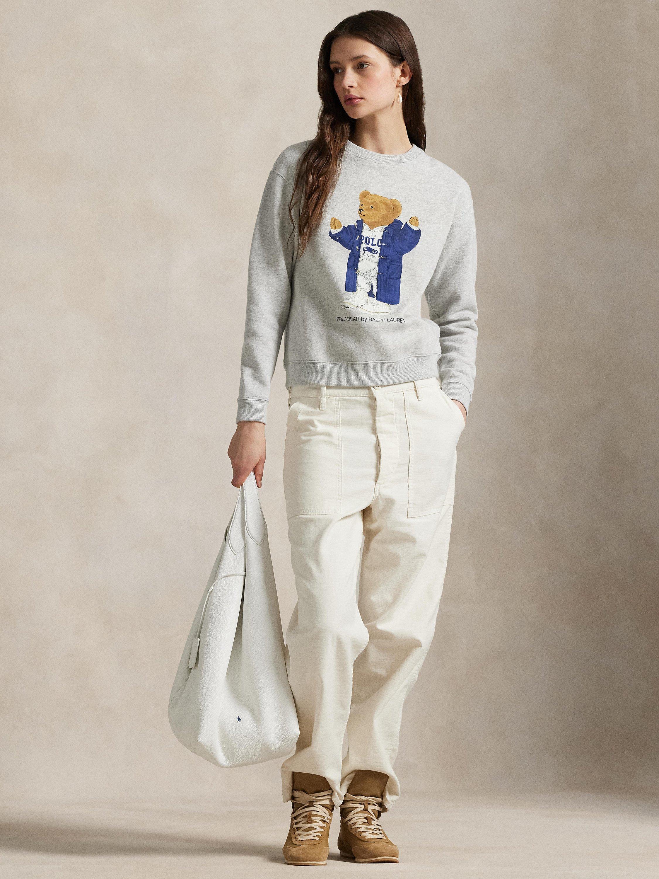 Product image 1 of 4, which shows Polo Ralph Lauren Polo Bear Fleece Crew Neck Sweatshirt, Grey/Multi, XS