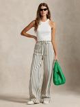 Polo Ralph Lauren Wide Leg Striped Silk Blend Trousers, White/Black