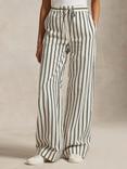 Polo Ralph Lauren Wide Leg Striped Silk Blend Trousers, White/Black