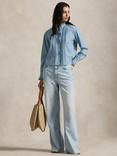 Ralph Lauren Cotton Chambray Ruffle Shirt, Light Blue