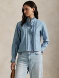Ralph Lauren Cotton Chambray Ruffle Shirt, Light Blue