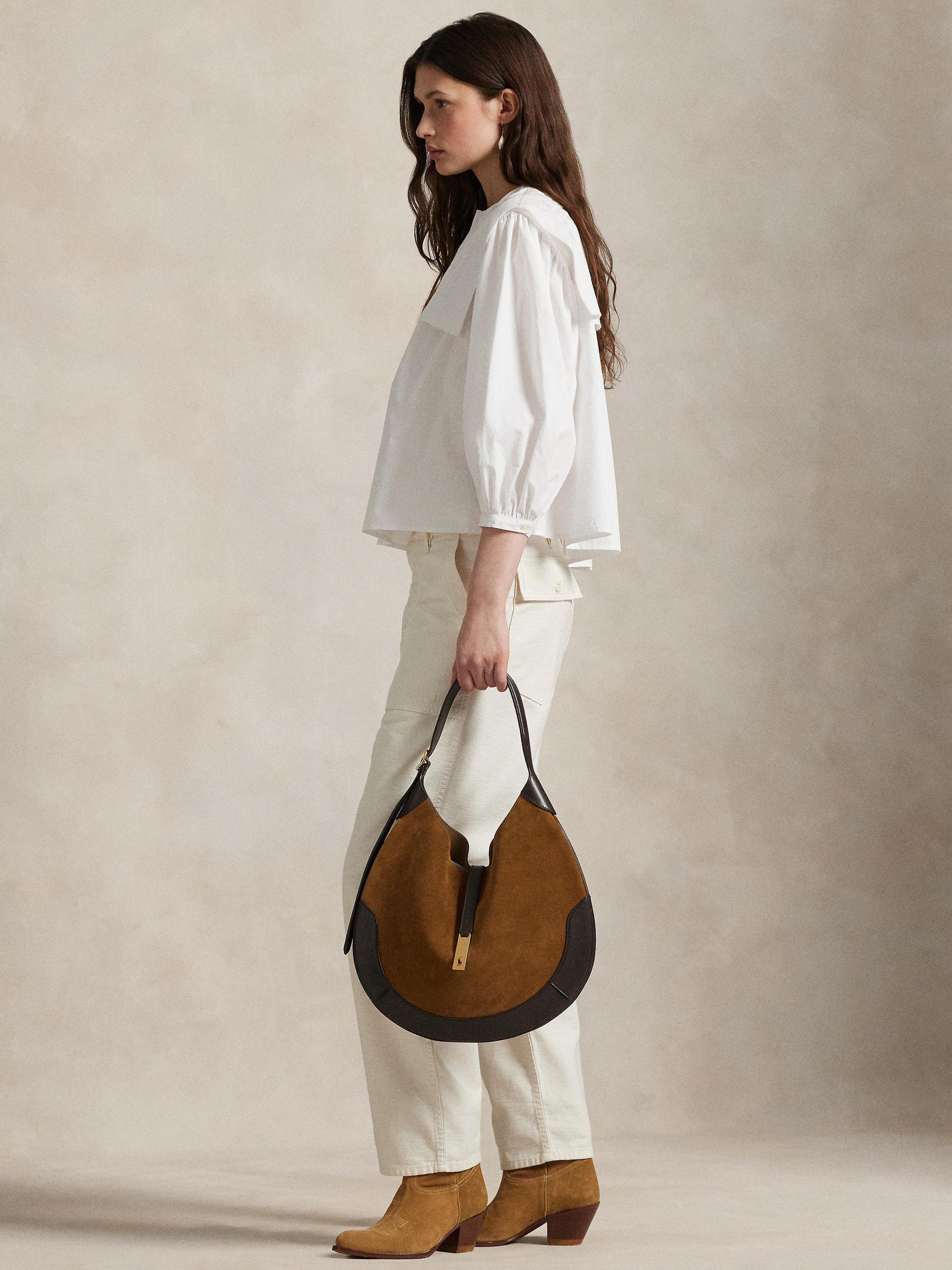 Product image 2 of 5, which shows Ralph Lauren Cotton Poplin Bib Blouse, White, 12