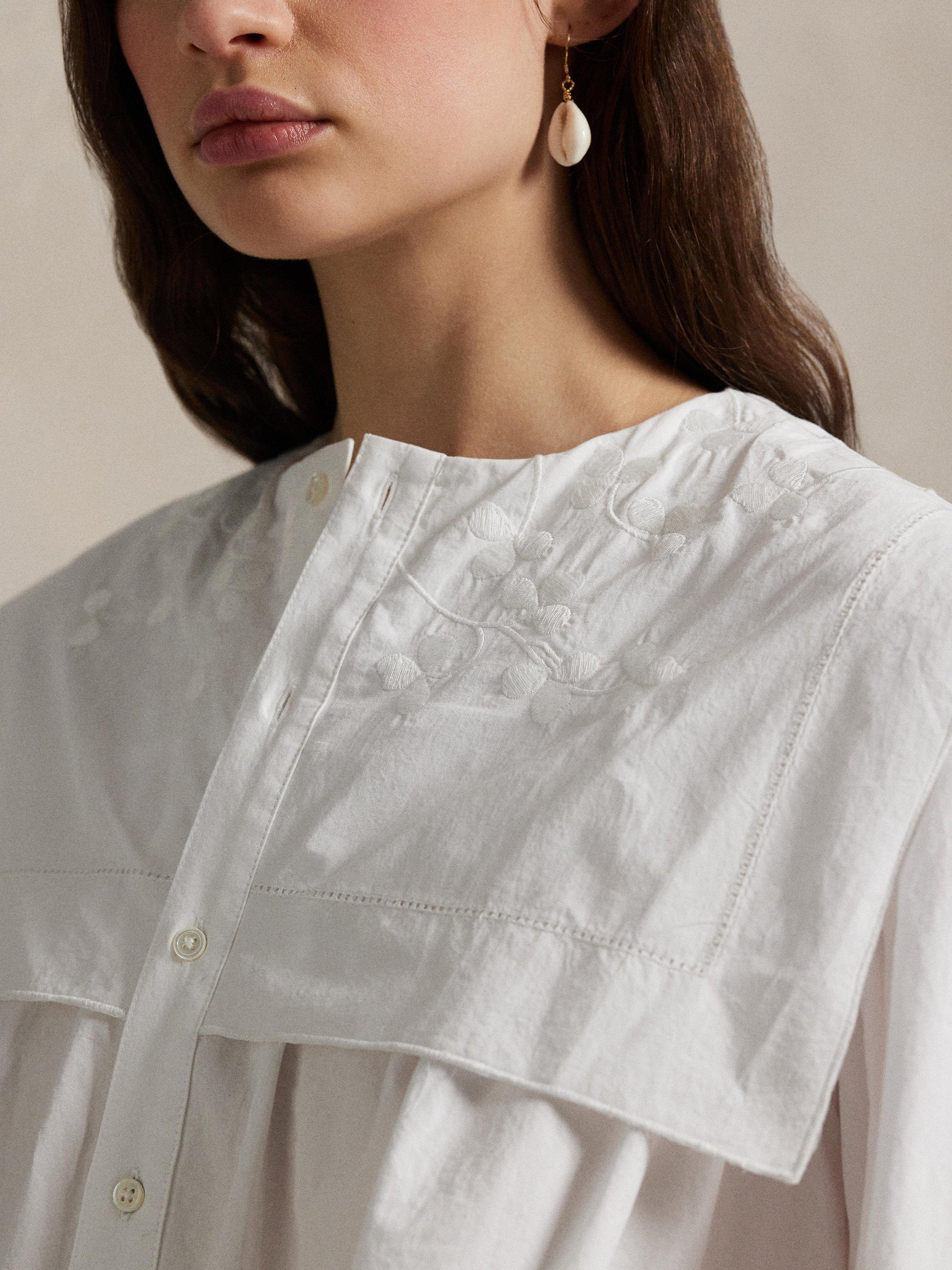 Product image 3 of 5, which shows Ralph Lauren Cotton Poplin Bib Blouse, White, 12