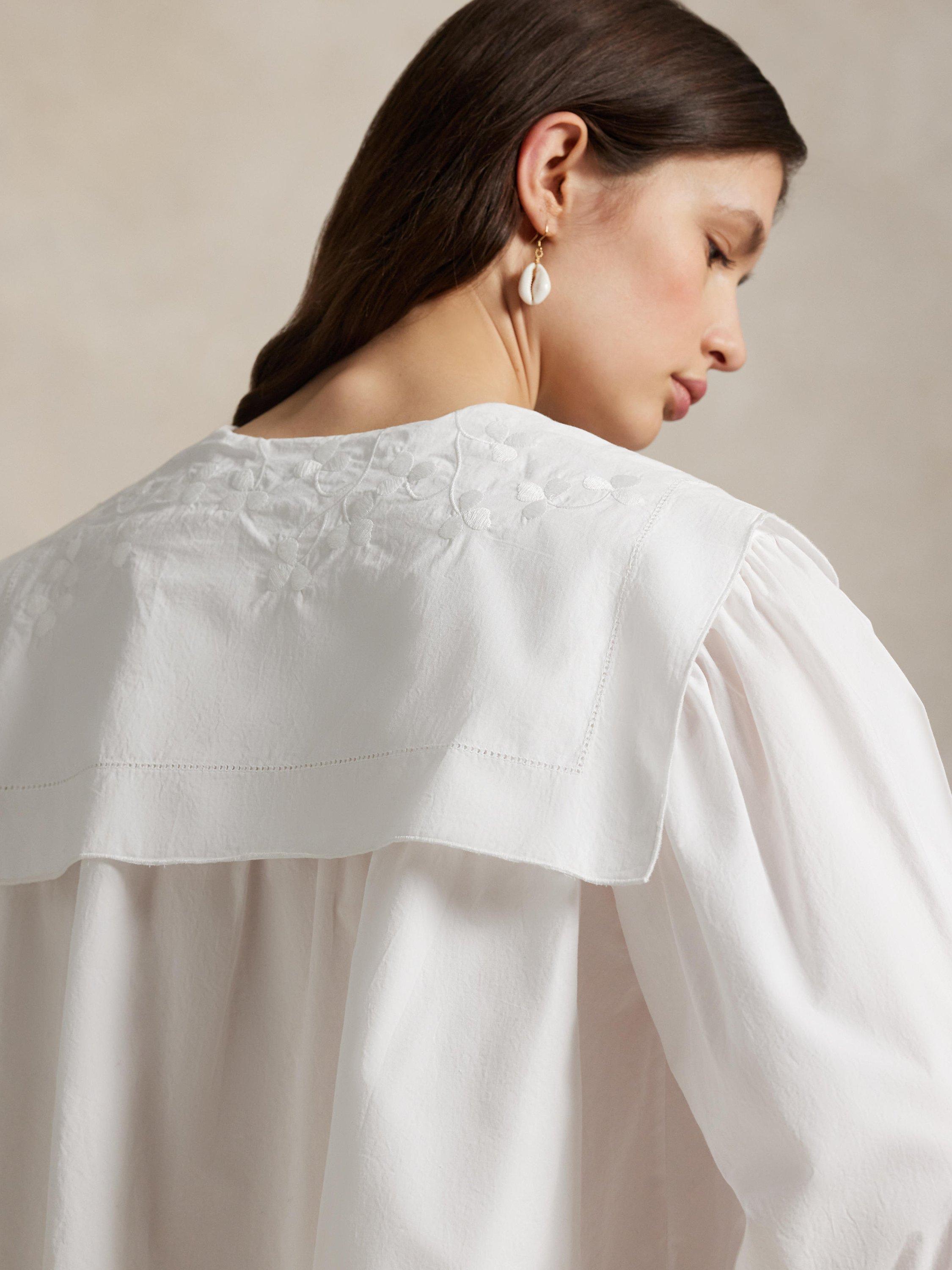 Product image 5 of 5, which shows Ralph Lauren Cotton Poplin Bib Blouse, White, 12