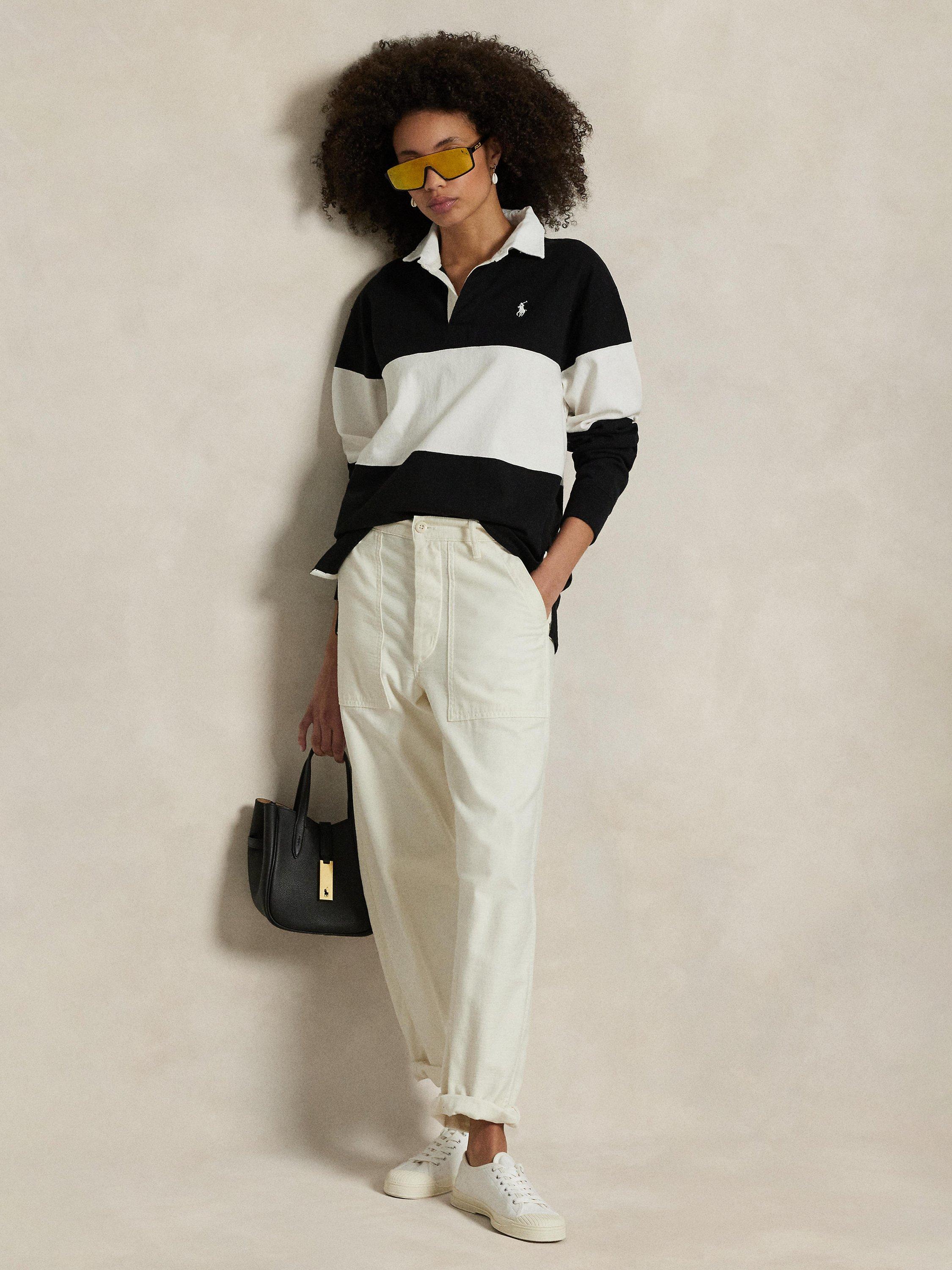 Product image 1 of 4, which shows Polo Ralph Lauren Blocked Classic Cotton Rugby Pullover, Black/White, XS