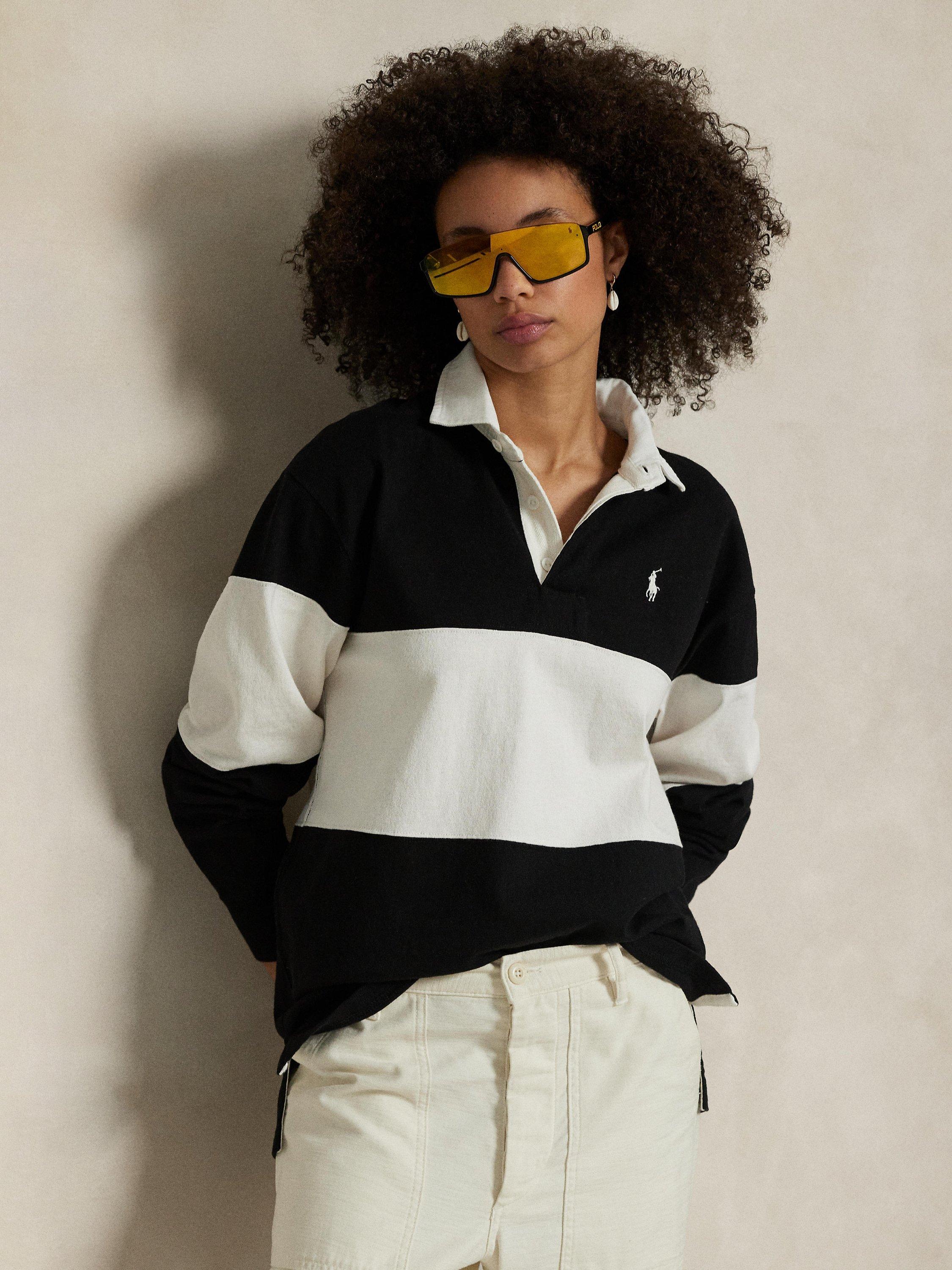 Product image 2 of 4, which shows Polo Ralph Lauren Blocked Classic Cotton Rugby Pullover, Black/White, XS