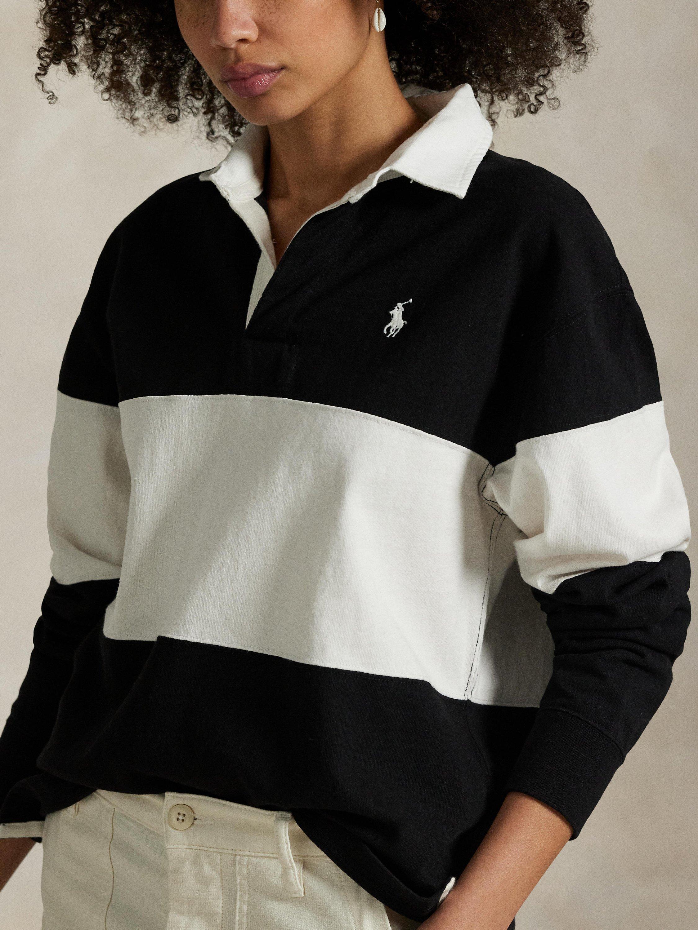 Product image 3 of 4, which shows Polo Ralph Lauren Blocked Classic Cotton Rugby Pullover, Black/White, XS