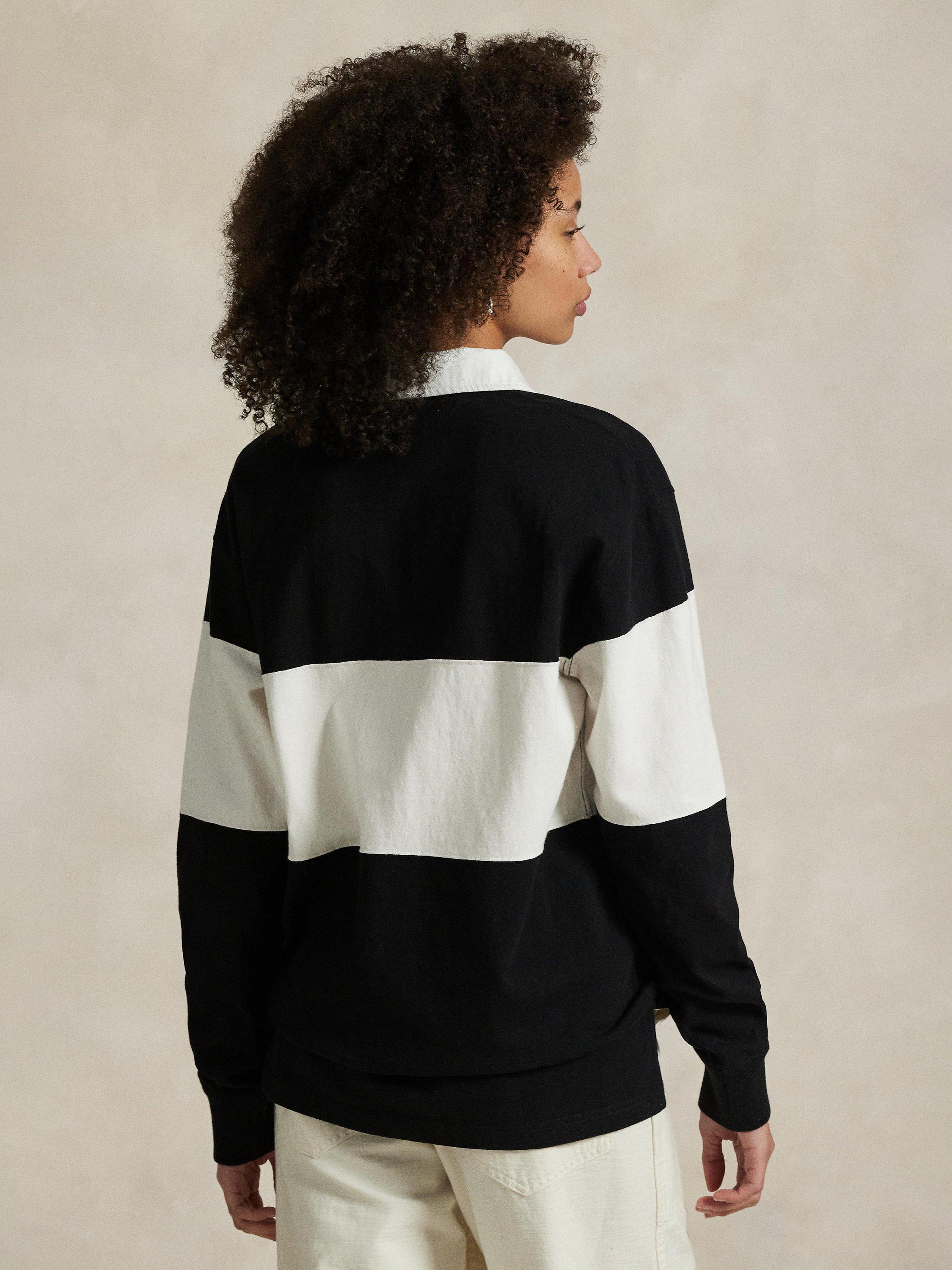 Product image 4 of 4, which shows Polo Ralph Lauren Blocked Classic Cotton Rugby Pullover, Black/White, XS