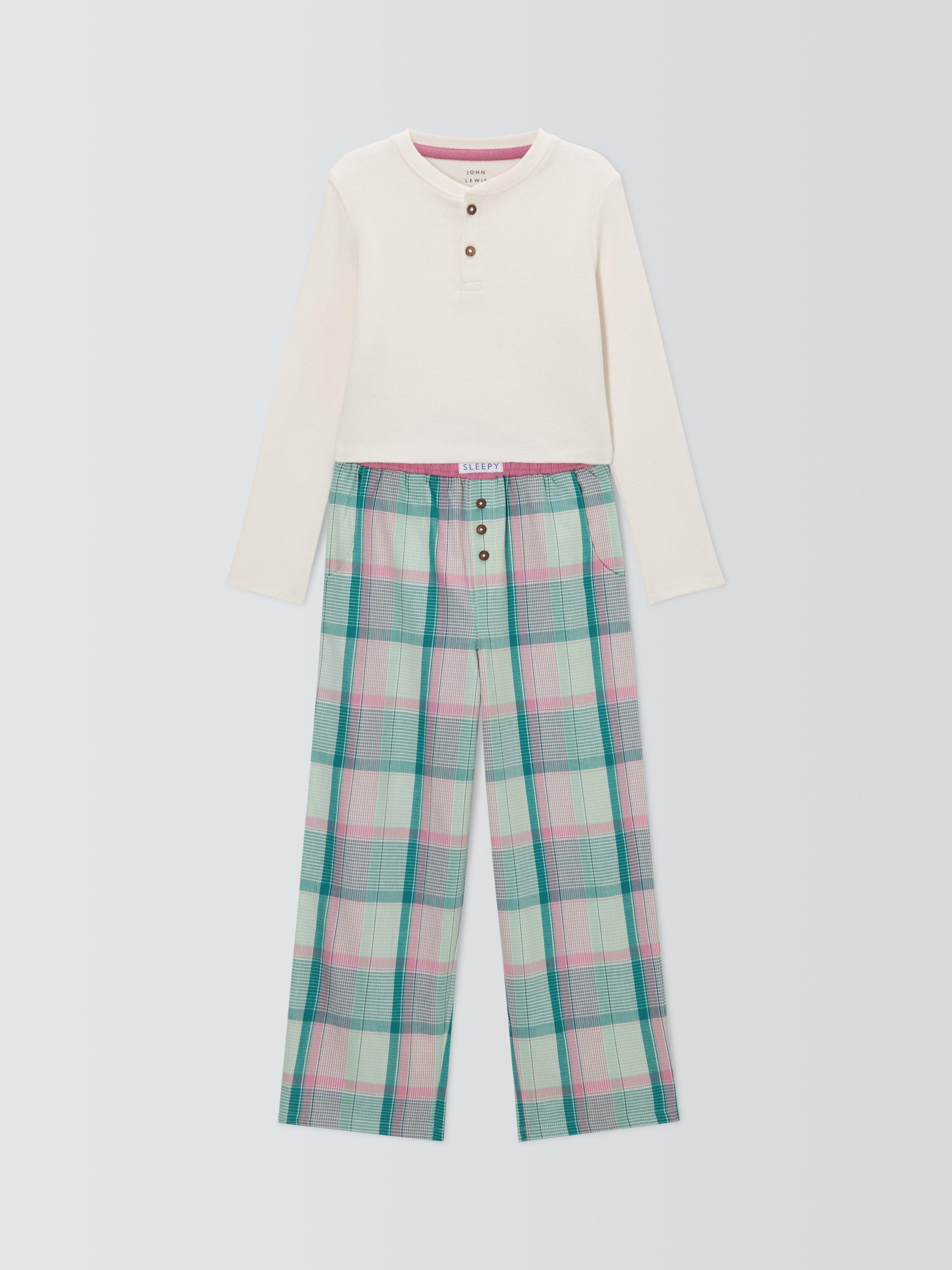 Product image 4 of 7, which shows John Lewis Kids' Cotton Long Sleeved Checked Pyjamas, Green, 5 years