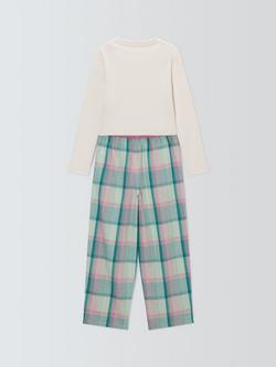 John Lewis Kids' Cotton Long Sleeved Checked Pyjamas, Green - view 2, Green