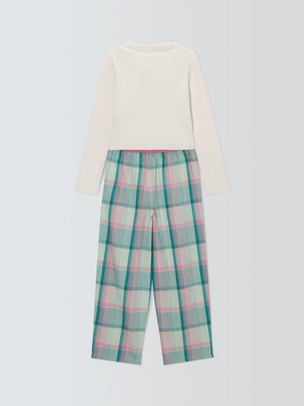 John Lewis Kids' Cotton Long Sleeved Checked Pyjamas, Green - view 2, Green