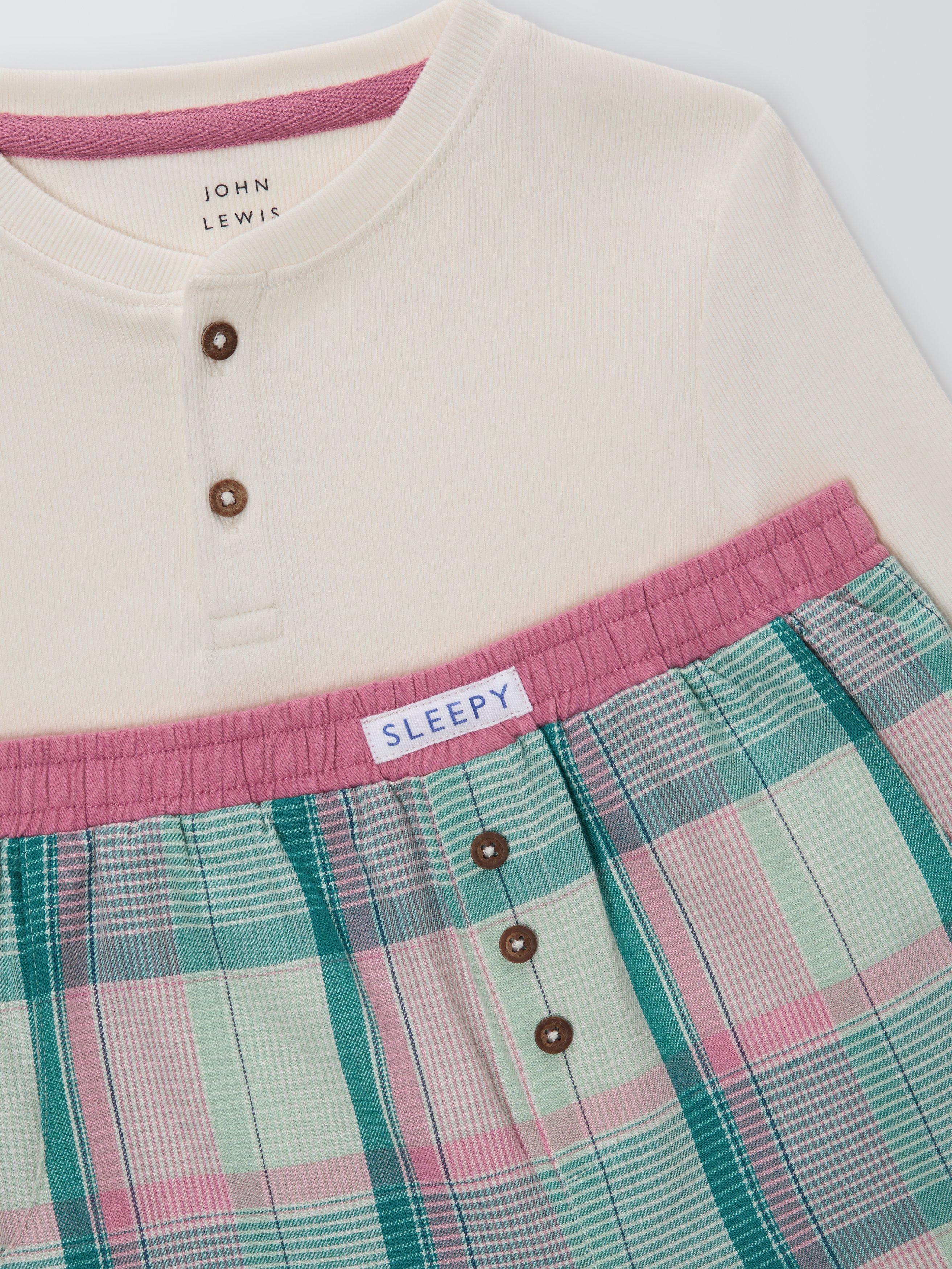 Product image 5 of 7, which shows John Lewis Kids' Cotton Long Sleeved Checked Pyjamas, Green, 5 years