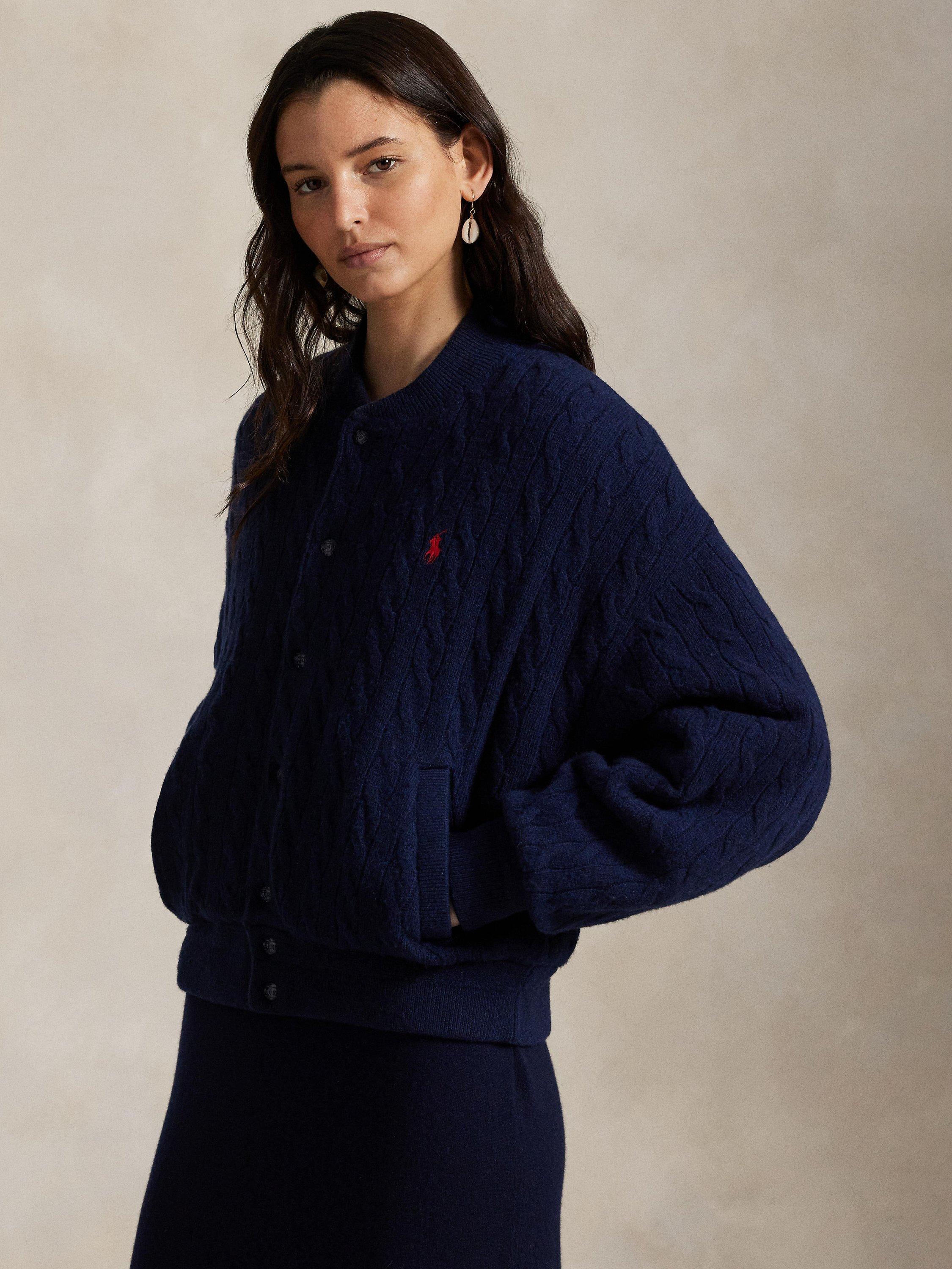 Ralph Lauren Wool Cable Knit Bomber Jacket, Navy